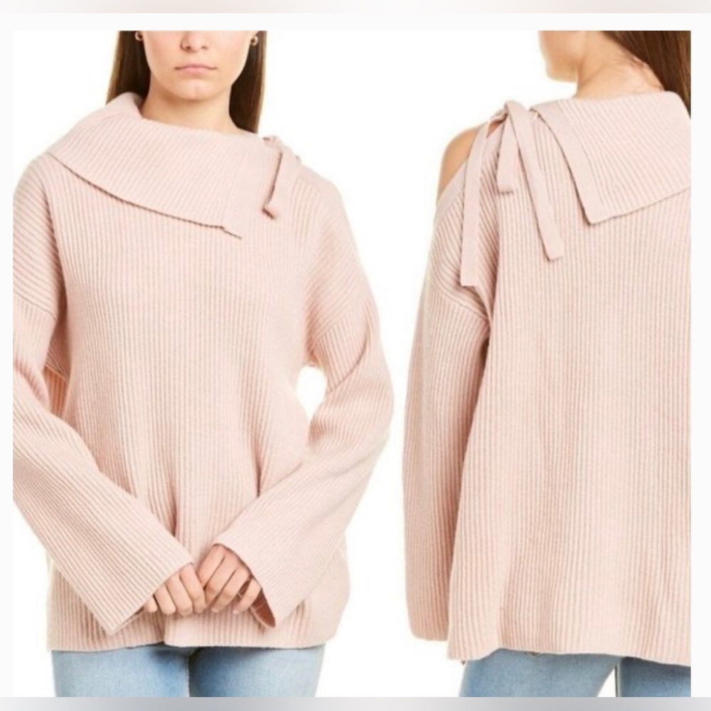 All Saints Sura Tie Neck Wool Sweater Jumper Pink Size
L Shoulder Cutout Neutral